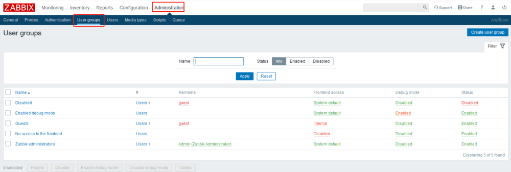 AnyShare-AnyShare 6.0 禁用 zabbix 的 guest 账号最佳实践
